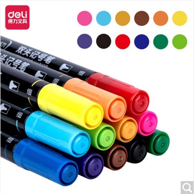 得力/deli DL-S571 書(shū)寫(xiě)用筆類(lèi)用具彩色雙頭記號(hào)筆勾線(xiàn)筆馬克筆套裝 繪畫(huà)涂鴉彩繪筆 12色DL-S571